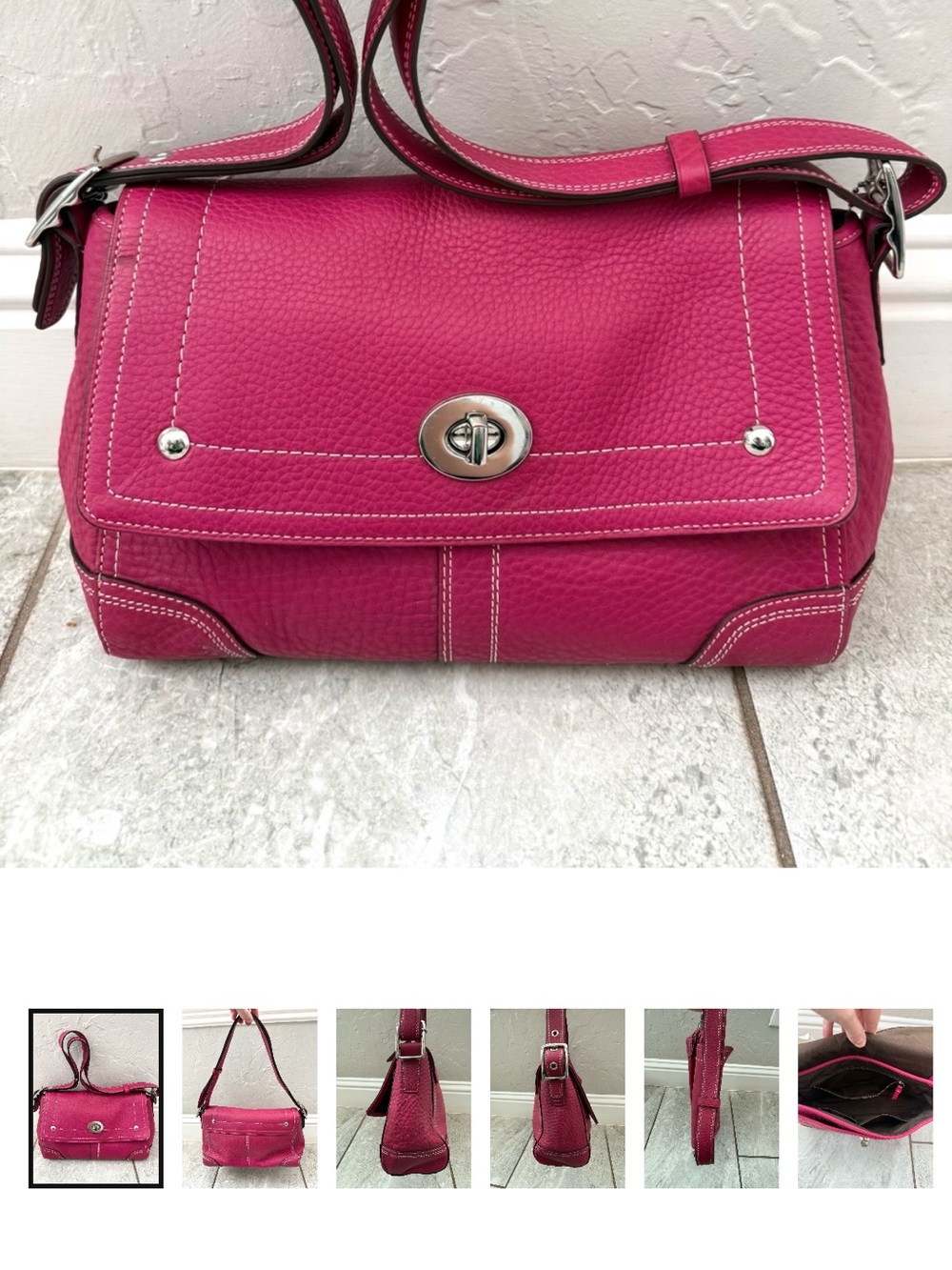 Coach F13997 Pink Pebbled Leather Turnlock Shoulder Bag Purse Y2K